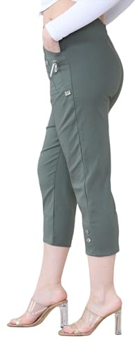 Italian Fashion Ladies Summer Three Quarter | Capri Cropped 3/4 Pants | Stretch Fit Elasticated Waistband Trousers | 2 Side Pockets