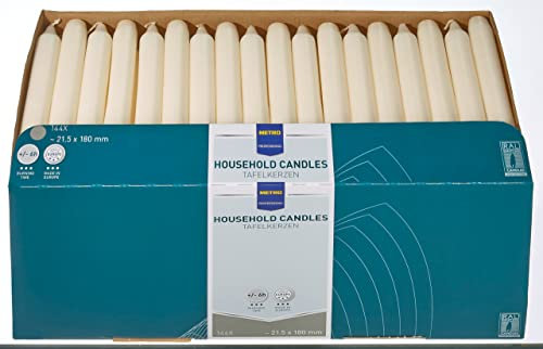 METRO Professional Tafelkerzen, 144 Stück, elfenbein, Ø 21.5 mm (180 mm lang), 6h Brenndauer, Gastronomiebedarf, Gastronomiekerzen, Gerade Kerzen, Household Candles, Made in Europe,m Unparfümiert
