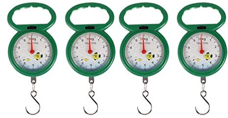 Vosarea 4 Stück Tragbare Federwaage Reisewaage Gramm Federwaage Haken Fischschuppen Hängende Federwaage Kranwaage Kochwaage Angelwerkzeuge Kunststoff Täglicher Gebrauch Reisen Fischwaage