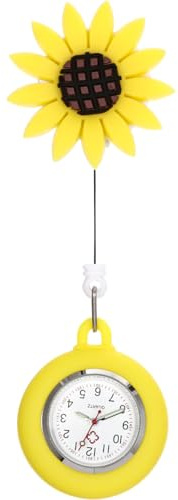 ibasenice Sunflower Design Nurse Fob Watch Hanging Buckle Pocket Watch with Large Dial Easy Read Retractable Clip on Nurse for Nurses Students Healthcare Professionals