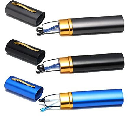Hubeye 3 Paars Metall Lesebrille Mini Kompakt Leicht Federscharnier Schmal Klassische Lesehilfe Brille mit Metall Etui 2.00