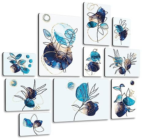 Giallobus - Set di 10 dipinti a pannelli multipli floreali MDF | 2 x 42 x 29,7 cm | 4 x 29,7 x 21 cm | 4 x 21 x 14,85 cm | Pronto da appendere - Quadri per la casa moderna