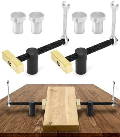 QWORK® 2 Pezzi Morsetti da Banco Falegname con 4X Cani da Banco in Acciaio Inossidabile, Adatta a Fori Banchi da 20 mm (Nero)