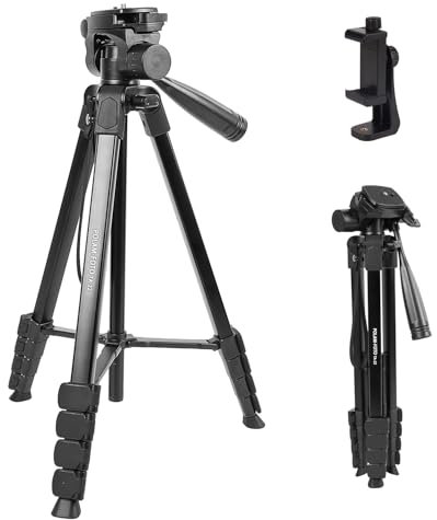 POLAM-FOTO Trípode ligero para teléfono móvil de 172 cm, trípode de aluminio, con cabezal panorámico de 3 vías y soporte para teléfono móvil, adecuado para smartphones y cámaras DSLR