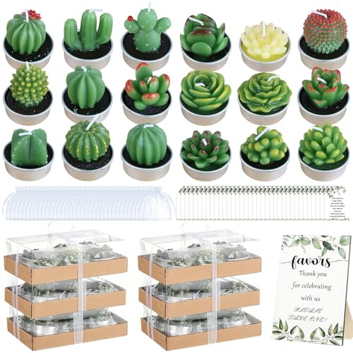 36 Pcs Cactus Tealight Candles Set, Mini Succulent Candles Bulk for Party Favors, Handmade Scented Plant Candles for Guests Gift Wedding Bridal Baby Shower Birthday Christmas Home Decor
