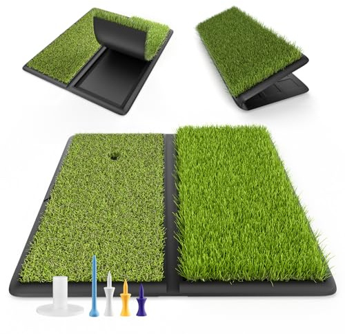 Golf Practice Mat Golf Hitting Mat with Replaceable Surface & Non-Slip Base, Portable Golf Mat Golfing Training Mat with Tees for Indoor Outdoor Swing Drills