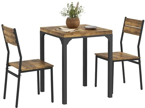 HOMCOM 3-teilige Essgruppe Esstisch mit 2 Stühlen Sitzgruppe Küchentisch mit Metallgestell Esszimmergruppe, Rustikal-Braun