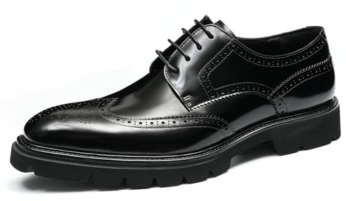 Brogues en Cuir pour Hommes Chaussures de Ville Derbys Affaires Décontractées Chaussures Habillées Formelles Bureau Mariage,Noir,44