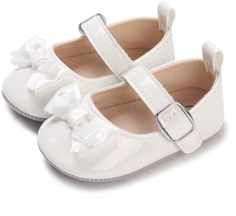 MASOCIO Chaussure Bebe Fille Bapteme Ballerine Premier Pas Chaussures de Marche Bébé Souple Taille 20 Chaussons Princesse 12-18 Mois Blanc