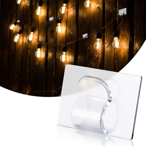EQUIJUANCE 18 Pack UV-Resistant Heavy Duty Light Hooks - Bright Quick-Install Outdoor Clips for String Lights, Waterproof Adhesive Cord Holders & Rope Organizers (18)