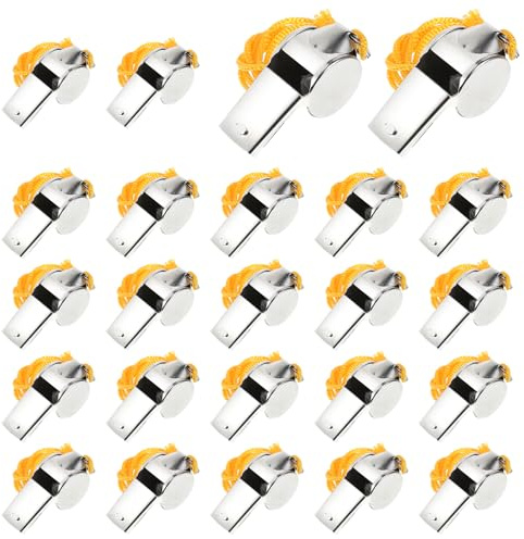 24 silbatos de árbitro con cordón, silbato de metal silbato de señal, silbato de señal, para educación física, silbato de metal con correa para el cuello para entrenador, árbitro, deportes escolares