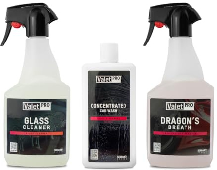 ValetPRO Car Care Kit – Contains 3x products: pH-Neutral Concentrated Car Wash, Dragon’s Breath Iron Fallout & Wheel Cleaner, Glass Cleaner – Safe for Ceramic Coatings