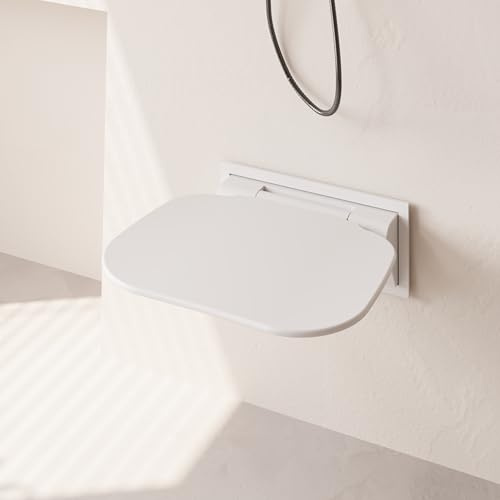 Bernkot Förstorad duschstol, vikbar väggmontering, vit fällstol, dusch, 40 × 39 cm duschpall för badrum, duschstol vikbar för badrum ny installation och badrumsrenovering