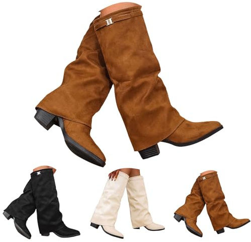 Bottes Femme Daim Talon Bloc Grande Pointure, Bottines Hiver Femme Mi-Millet, 2025 Nouveau Bottine Automne Chic Bottine Talon Carré Botte Elegante Boot Ethnic Chaussure Outdoor Chaussures