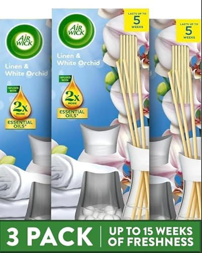 Airwick - Linen and White Orchid - Reeds 25ml 3 Pack - 5 Weeks of Long-Lasting Freshness, Elegant Home Decor, Neutralizes Odors, Enhances Room Ambiance