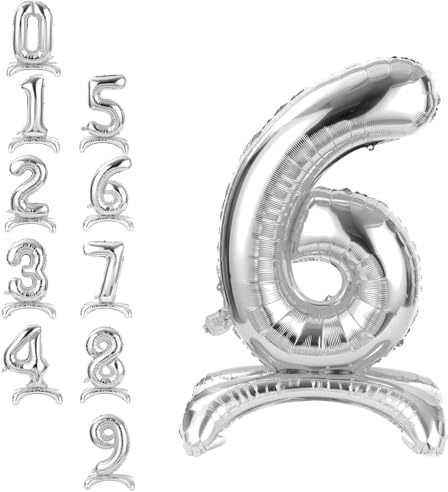 APXEL Argento in Piedi Foil Palloncini, Numeri 6 40 (101cm), Gonfiabili Elio O Aria, Gigant Numero, Granda Palloncino per Anniversario, Decorazione Feste Di Compleanno