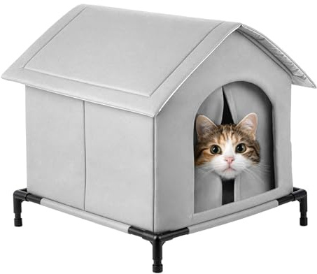 Insulated Outdoor Cat House for Winter, Waterproof Weatherproof Cat Shelter for Stray & Feral Cats, Warm Fleece Lined Outdoor Pet House with Raised Floor, Windproof Cat Kennel (S)