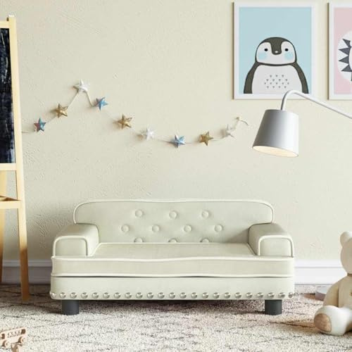 Runheo Barnsoffa, krämfärgad, 70 x 45 x 30 cm, sammet med massiv furu, vadderad, stabil och platsbesparande för barnrum, lämplig för småbarn 3–6 år, bekväma babymöbler