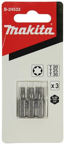 Makita B-24533 Standard Bit-Set 3-teilig, je 1x T20, T25, T30, 25 mm, für Torx-Schrauben