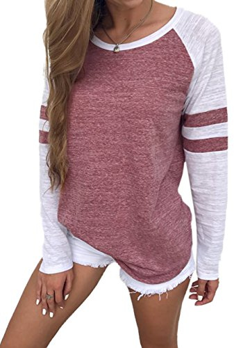 Famulily Women's Long Sleeve Striped Baseball T-Shirt