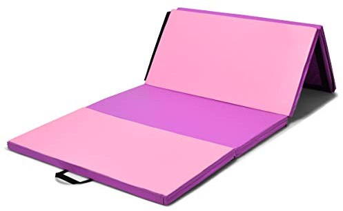COSTWAY Colchoneta de Gimnasia, Alfombrilla de Suelo Suave 240x120x5 centímetros, Colchoneta de Ejercicio Plegable para Yoga Fitness Hogar (Morado y rosa)