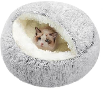 SUOXU Bedecktes Katzenbett Kleines Hundebett, Plüsch Donut Cuddler Nest Warmes weiches beruhigendes Hundekatzennest Welpenbett mit kuscheligem Schwamm rutschfester Boden für unter 7kg kleine Haustiere