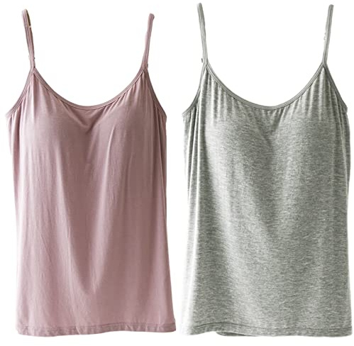 JK Home Lot de 2 Camisole Femme Soutien-Gorge Intégré | Débardeur Bretelle T-shirt Sans Manches Moderne