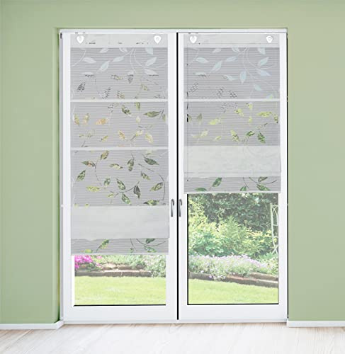 HOME WOHNIDEEN 91515 Magnetrollo RANA Ausbrenner Bambus, Ranken-Motiv, Fensterhaken, Farbe:grau, Größe:130 x 80 cm, Anzahl:1