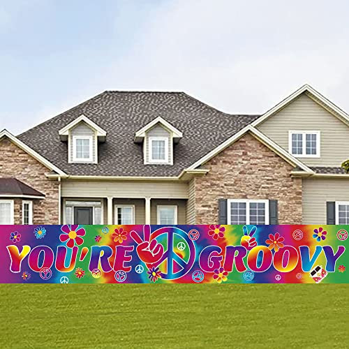 LOONELO Groovy langes Banner mit 300 x 50 cm, 60er-Jahre-Karnevalsparty-Dekoration, Banner, grooviger Fotografie-Hintergrund, Partyzubehör für Retro-Hippie-Party-Dekorationen