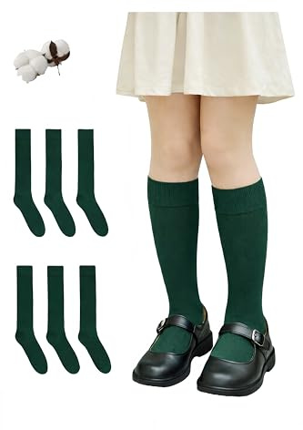 CYS Calcetines 6 Pares De Colegio Escolares Medias Largos Altos Algodón Hasta rodillas Lisos Para Niñas Niños Infantiles Uniformes Unisex