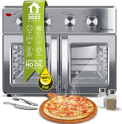 TurboTronic digitaler Heißluftofen - XXL 32 Liter mit Drehspieß für Hähnchen 4in1 Mini Backofen & Power Heißluftfritteuse Airfryer ab 80°C