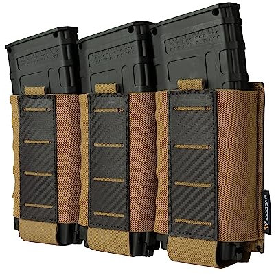 IDOGEAR Taktische 5.56 Triple Mag Pouch MOLLE Magazintasche Gewehr Magazinträger mit Kohlenstofffaser gemusterte PP Platte Fit für M4 M14 M16 AR15 (Coyote Brown)