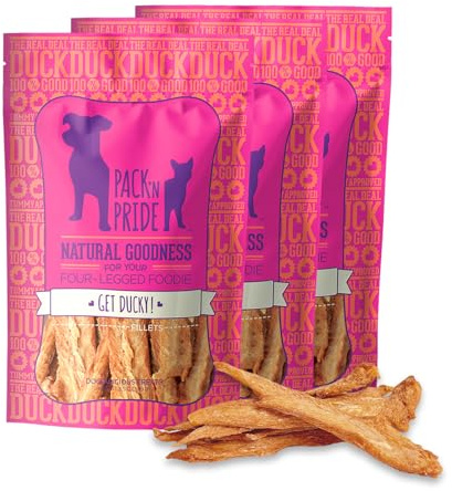 PACK'N PRIDE Dog Treats, 3 Pack*100g Freeze-Dried Duck Strips, Low-fat Dog Chews for Small&Medium Dogs, Duck Fillets, No Artificial Flavors, Grain-free