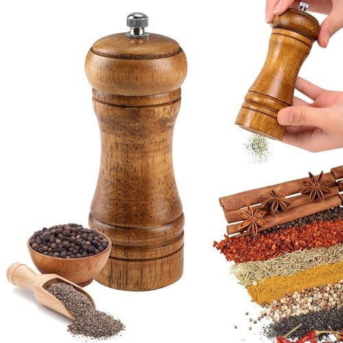 Macinapepe, Macina Pepe Sale, Macina Pepe Legno Massiccio Macina in Ceramica Regolabile - Macinaspezie Manuale per Cucina e Barbecue