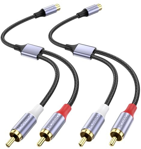 MOSWAG RCA Splitter 1 Buchse auf 2 Stecker 2 Pack, Y Adapter für Verstärker, Spielkonsolen, CD Player, Subwoofer, Heimkino, HDTV - Audio Video Kabel
