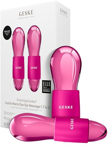 GESKE Cool & Warm Duo Eye Massager | 7 in 1 | Double masseur pour gagner du temps | Pour les yeux et le visage | Refroidissement et réchauffement sans batterie | Raffermit, détend et dégonfle la peau