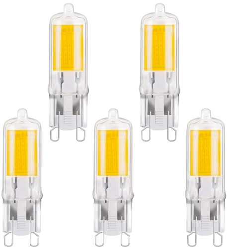 TobeBright 2W Lampadina G9 LED 4000K Bianco Naturale COB LED 250LM Equivalente Lampadine Alogene G9 25W, Lampadina Capsula G9 LED Tipo JC, Non Dimmerabile, 5-Pack