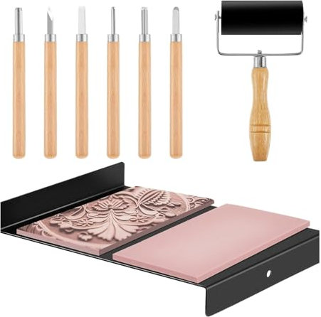 Linoleumschnitzwerkzeuge - Linoldruckset mit Tintenwalze, Linoleumschnitzwerkzeuge - Blockdruckstempelherstellung Werkzeug-Set für Studenten