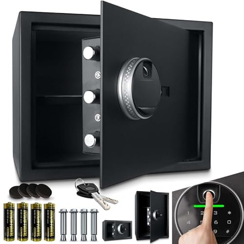 Coffre-fort à code,empreinte digitale et clés en acier L 38x30x30 cm