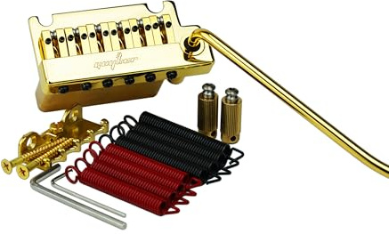 Guyker gitarr Tremolo Bridge String Spacing 10,8 mm med mässingsrullsadel och mässingsblock och brodubb, vår och klo, pop-in vibratstång, komplett installationssats, GG1009-T guld