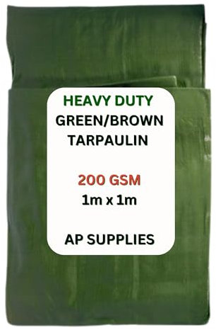 AP Supplies Green/Brown Tarpaulin 1m x 1m | 200gsm Waterproof & Weatherproof Cover with Reinforced Edges & Metal Eyelets | Durable Outdoor Sheet for Garden, Camping & Construction Use