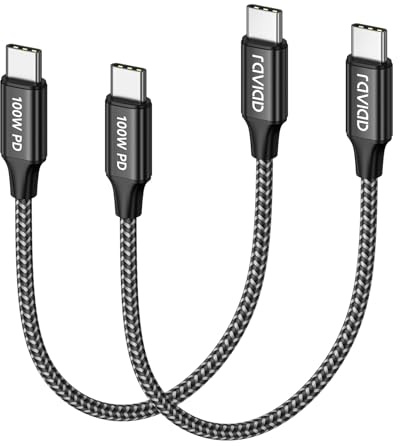 RAVIAD USB-C till USB-C-kabel [2-pack 15 cm] 100 W USBC-kabel PD-snabbladdningskabel Nylon USB Typ-C-laddningskabel för iPhone 16/15 Pro Max, Galaxy S25/S24/S23/S22, MacBook Pro/Air, iPad, Pixel
