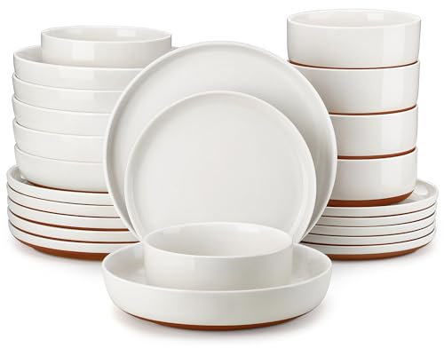 MALACASA Vajillas Completas de Gres para 6 Personas, Juego de 24 Piezas Vajilla Moderna con Platos Vajilla, Platos de Postre, Diseño con Efecto Sésamo - Serie TARA