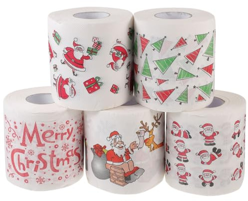 VANZACK 5rotoli Carta Igienica Natalizia Tovaglioli Usa e Getta Di Carta Per Natale Articoli Natalizi Assorbenti e Sicuri