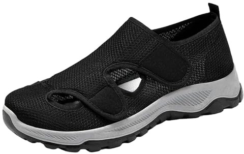 Momolaa Black Walking Shoes for Edema and Swollen Feet Women Adjustable Strap Extra Wide Fit Orthopedic Breathable Diabetic Shoes for Ladies Elderly Swollen Pain Relief Footwear Size 4