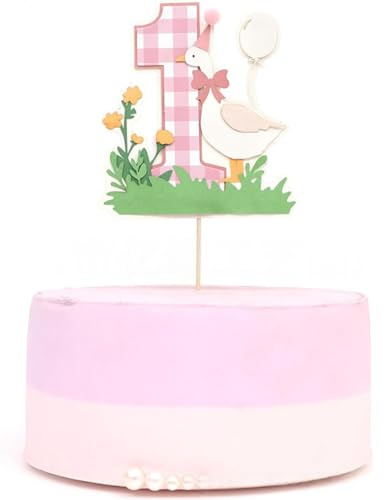 AMateschitz Trona alta de ganso para 1 año, guirnalda de cumpleaños, trona con cuentas de madera, decoración para baby shower, habitación infantil, decoración rosa para tartas