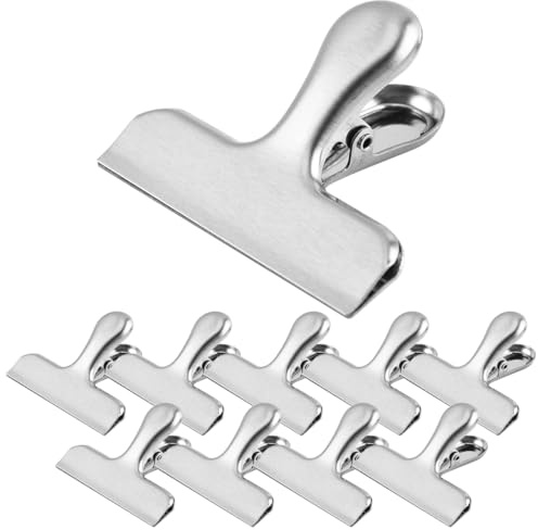 Lot de 10 Pince Métallique Argenté, 76mm Pince Fermeture Sachet Alimentaire en Acier Inoxydable Alimentaire d'étanchéité Clips, Bureau Binder Clips, pour Cuisine,Bureau et Ecole(Argenté)