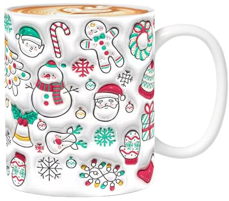 Genérico Tazas Navideñas - Tazas de Cerámica para Café Invernal | Juego de 3 de 350ml con Diseño 3D de Muñeco de Nieve y Asa para Té Chocolate Regalo