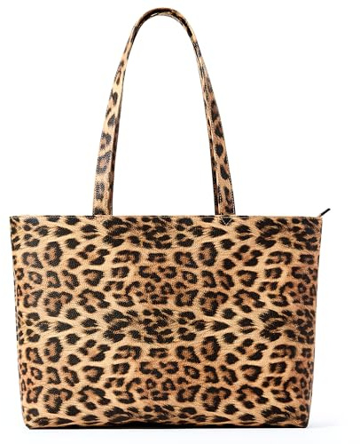 KALIDI Tote Bag Handbags for Women Large shoulder bag with Zipper Waterproof PU Women's Totes Ladies Bag for Work School Travel Daily Use,Leopard