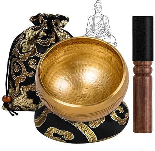 Neuytiky Cuenco Tibetano 8cm,Cuencos Tibetanos 7 Metales con Mazo de Madera, Base y Bolsa de Tela,Cuenco Sonoro para Meditación Yoga Chakras y Relajación